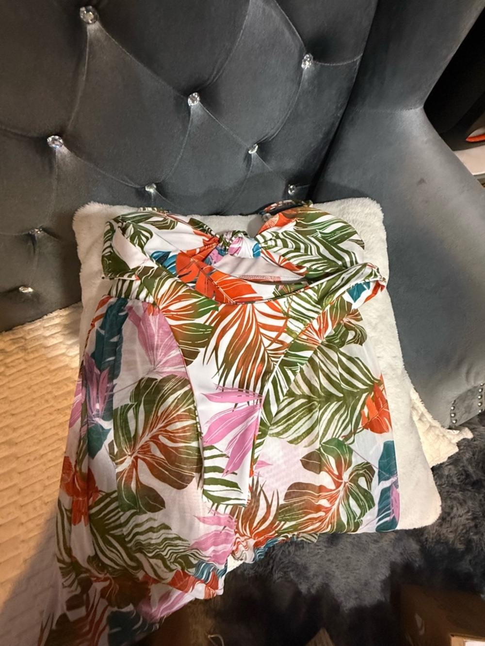 Old Navy Tropical Leaf Print Women’s Swimwear - Pink, Green, Orange, Teal, White